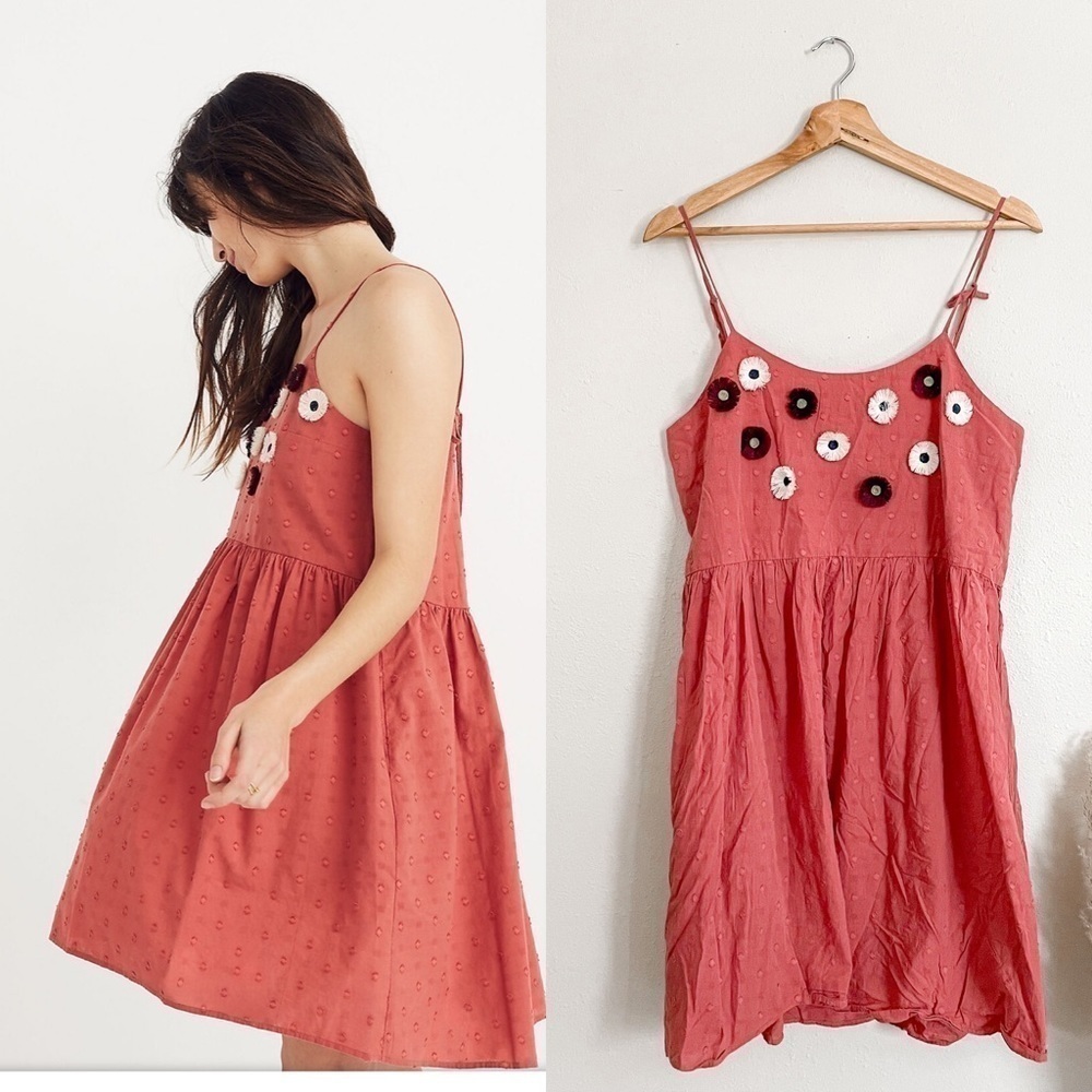 Madewell Coral Pink Mini Dress with Floral Appliqué